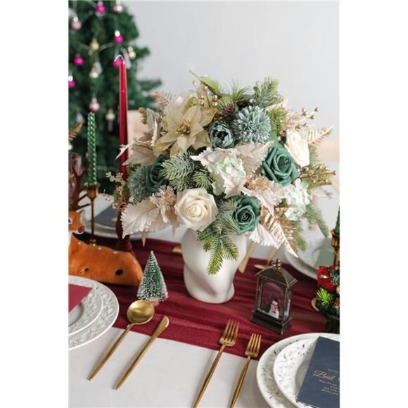 Christmas Artificial Flowers Greenery Combo Box Set Silk Flowers Fake Rose - Picture 5 of 7
